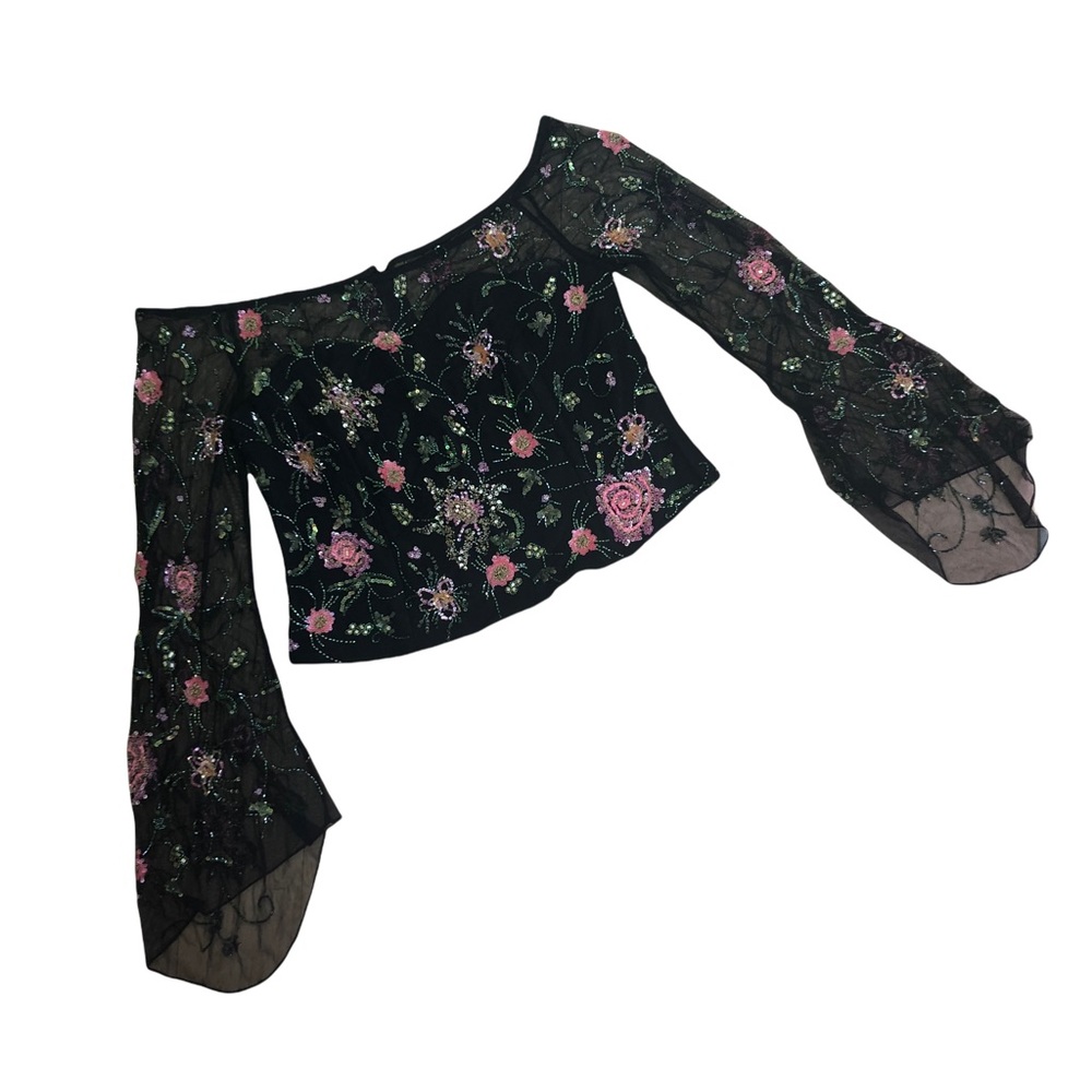 Terani Couture Beaded Lace Corset Top Size 16 Floral Evening Blouse Embroidered